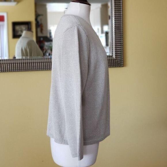 EILEEN FISHER Cropped Open Front Cotton Cardigan Metallic Women's Size Large - Picture 6 of 11